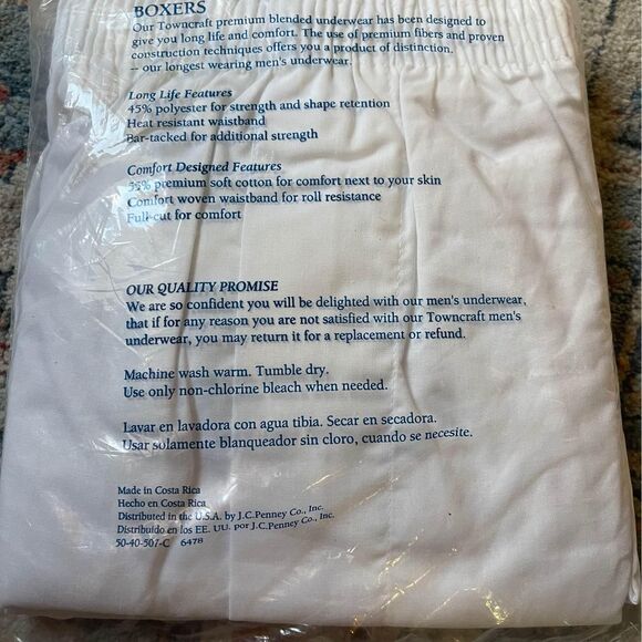 Vintage TownCraft JC Penney Mens White Boxers 3 Pk Sz 40 White Underwear NIP - Picture 2 of 5